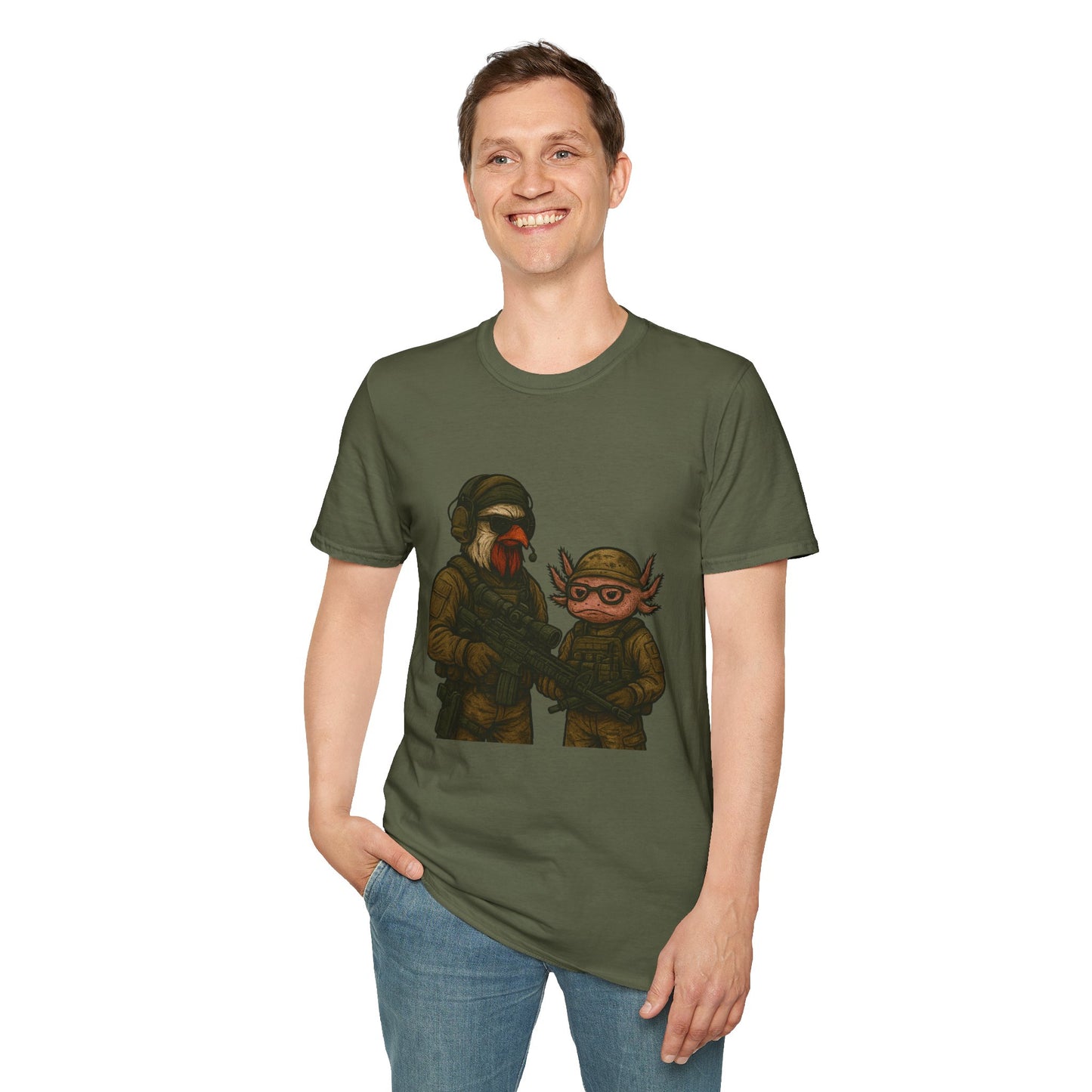 Graphic Tee - Tactical Rooster and Axolotl Freedom Design